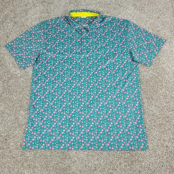 Swannies Golf Mens XL Green AOP Floral Performance Stretch Polo Short Sleeve - Picture 2 of 6